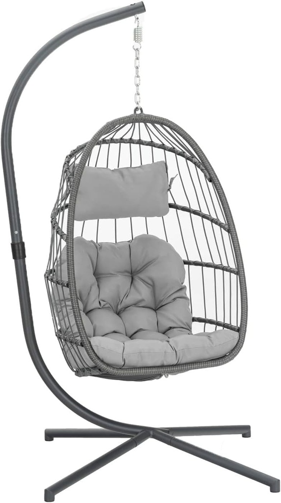 Yechen Egg Swing Chair with Stand, Rattan Wicker Hanging Egg Chair for Indoor Outdoor Bedroom Patio Hanging Basket Chair Hammock Chair with Aluminum Steel Frame, UV Resistant Cushion 350lbs Capacity