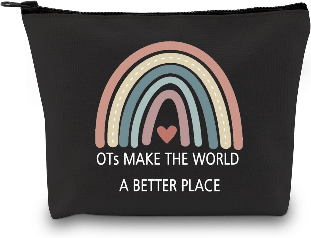 GJTIM OT Gift Occupational Therapy Worker Gift Rainbow Makeup Bag OTs Make the World A Better Place OT Retirement Gift (OTs Make Black)