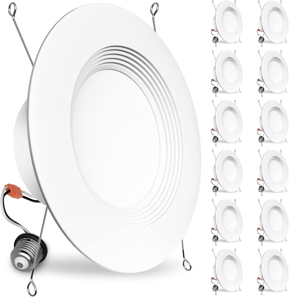 BBOUNDER 12 Pack 5/6 Inch LED Recessed Downlight, Baffle Trim, Dimmable, 12.5W=100W, 3000K Warm White, 950 LM, Damp Rated, Simple Retrofit Installation - No Flicker