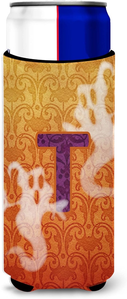 Halloween Ghosts Monogram Initial Letter T Ultra Beverage Insulators for slim cans