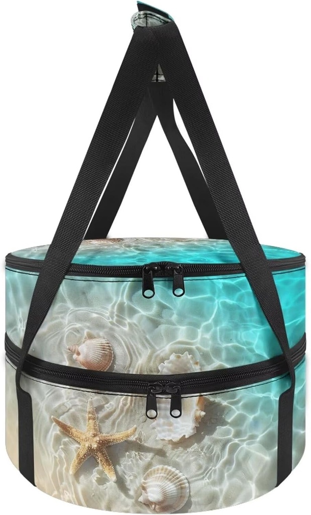 Shell Round Casserole Carrier, Leakproof Potluck Pie Carrier Bag with Lid and Handle Collapsible Cake Carrying Case for Transport