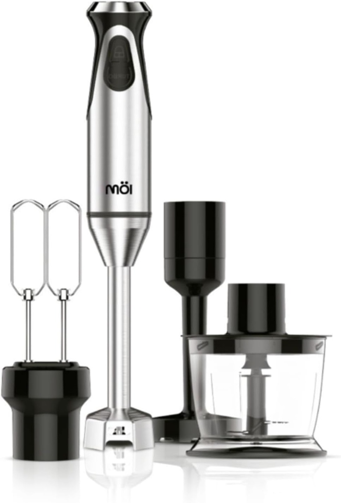 MOI Hand Blender Set - Immersion Blender Handheld with Chopper, Whisk, Masher & Bowl - Premium Handheld Mixer - Hand Blenders for Kitchen for Sauce, Juice, Milkshake, Eggs, Smoothies & More
