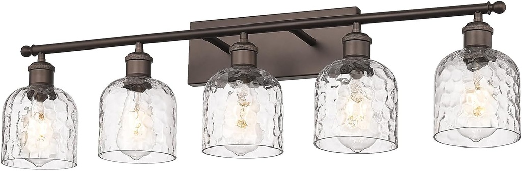 zeyu 35 Inch Farmhouse Bathroom Lighting Fixture, 5-Light Bathroom Vanity Light, Oil Rubbed Bronze Finish with Clear Hammered Glass, ZJF63B-5W ORB