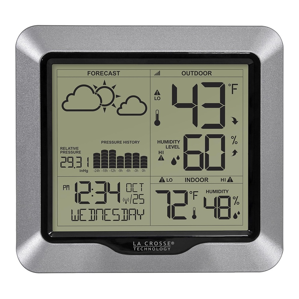 La Crosse Technology Advanced Wireless Weather Station: Dynamic Icons, Barometric Pressure, Atomic Time, Temperature/Humidity Gauge, Recording, Stylish Display, Fast Reception & Long Range (330 Feet)