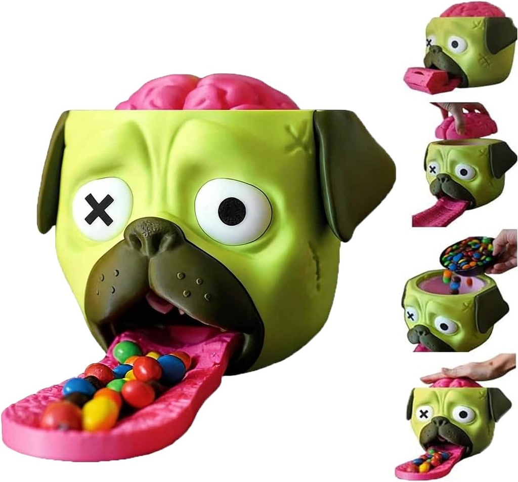 Candy Creeper Pug, Zombie Pug Candy Dispenser, 3D Printed Zombie Brain Candys Dispenser, Lehadesign Candys Dispense Machine, Press Its Head and It Will Dispense Halloween Fun (1PC)