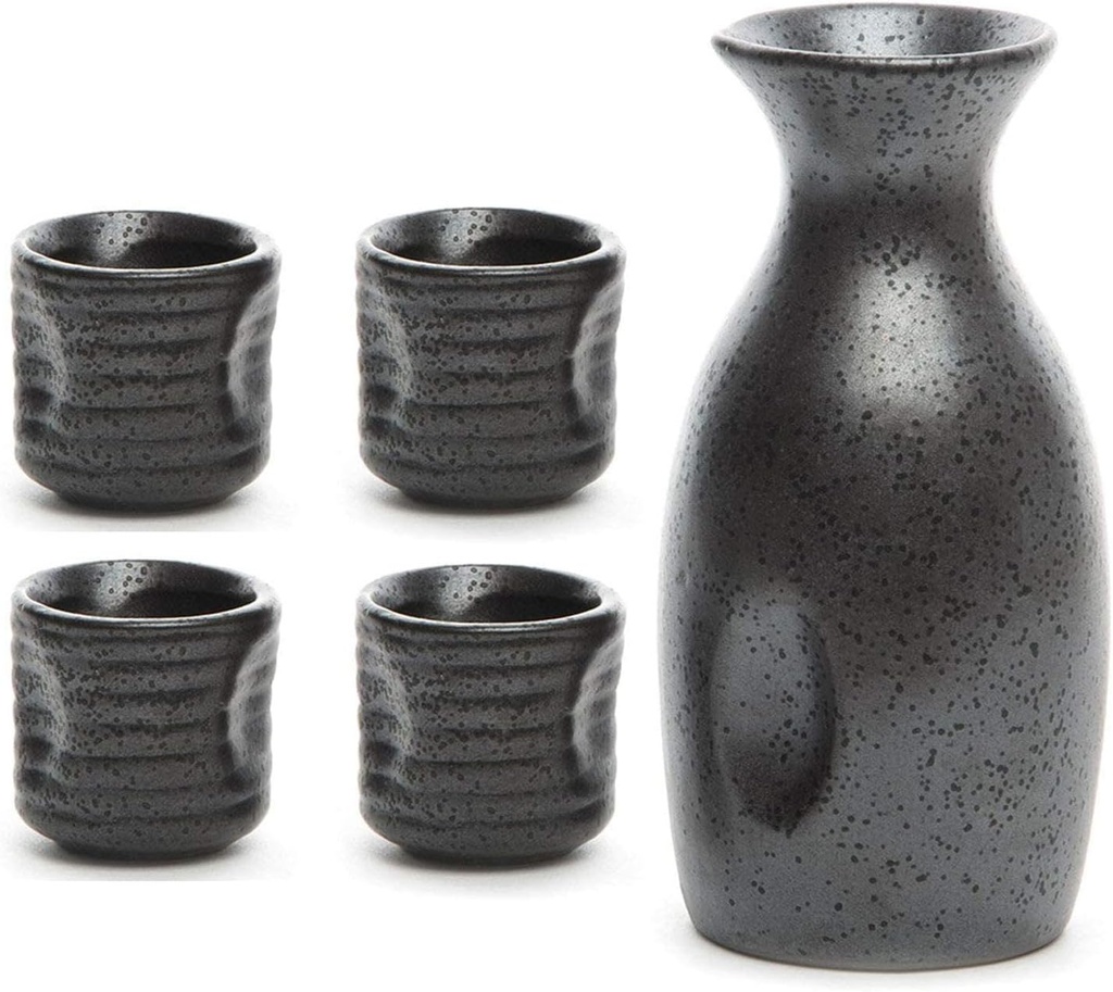 Refineness Sake Set, 5-Piece Japanese Sake Set, Handmade Ceramic Porcelain with 1 Sake and 4 Cups/Sake Cups, Traditional Hand-Painted Design