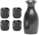 Refineness Sake Set, 5-Piece Japanese Sake Set, Handmade Ceramic Porcelain with 1 Sake and 4 Cups/Sake Cups, Traditional Hand-Painted Design