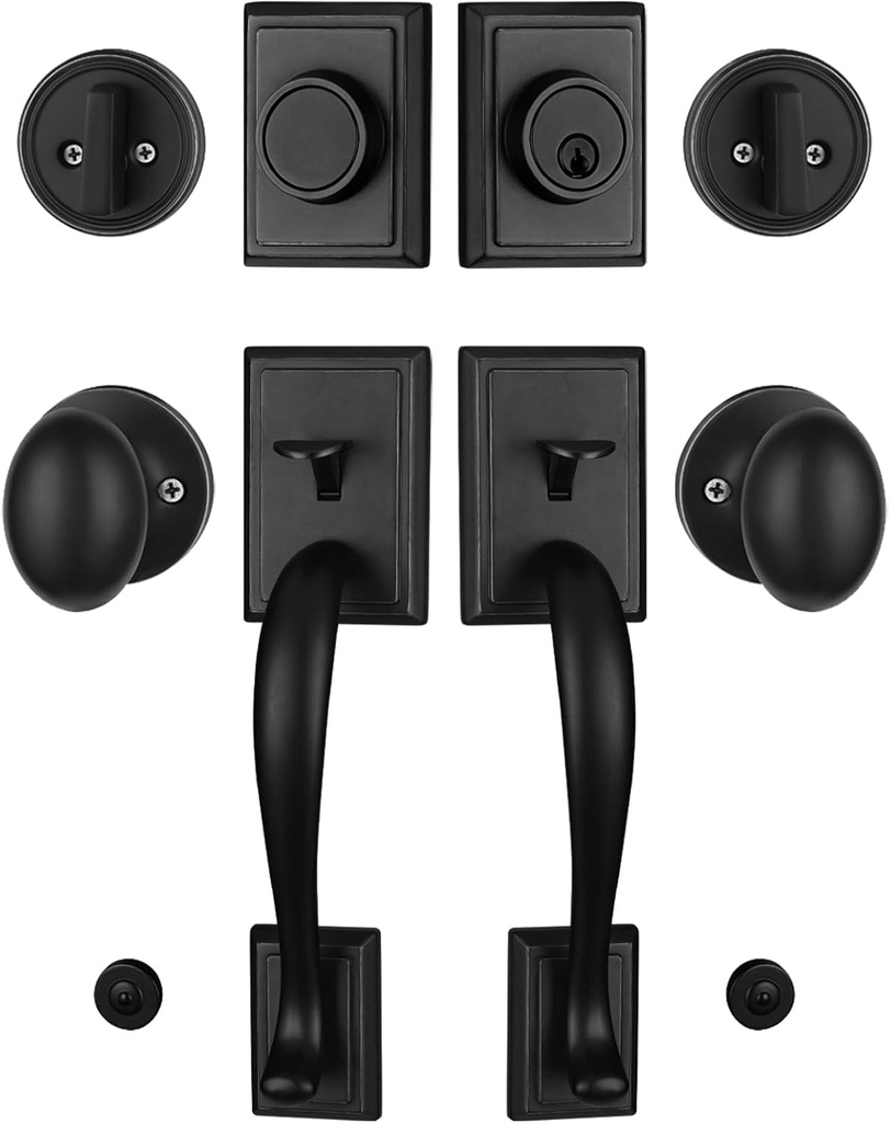 Double Front Door Handle Set with Matte Black(Keyed & Dummy Handle)