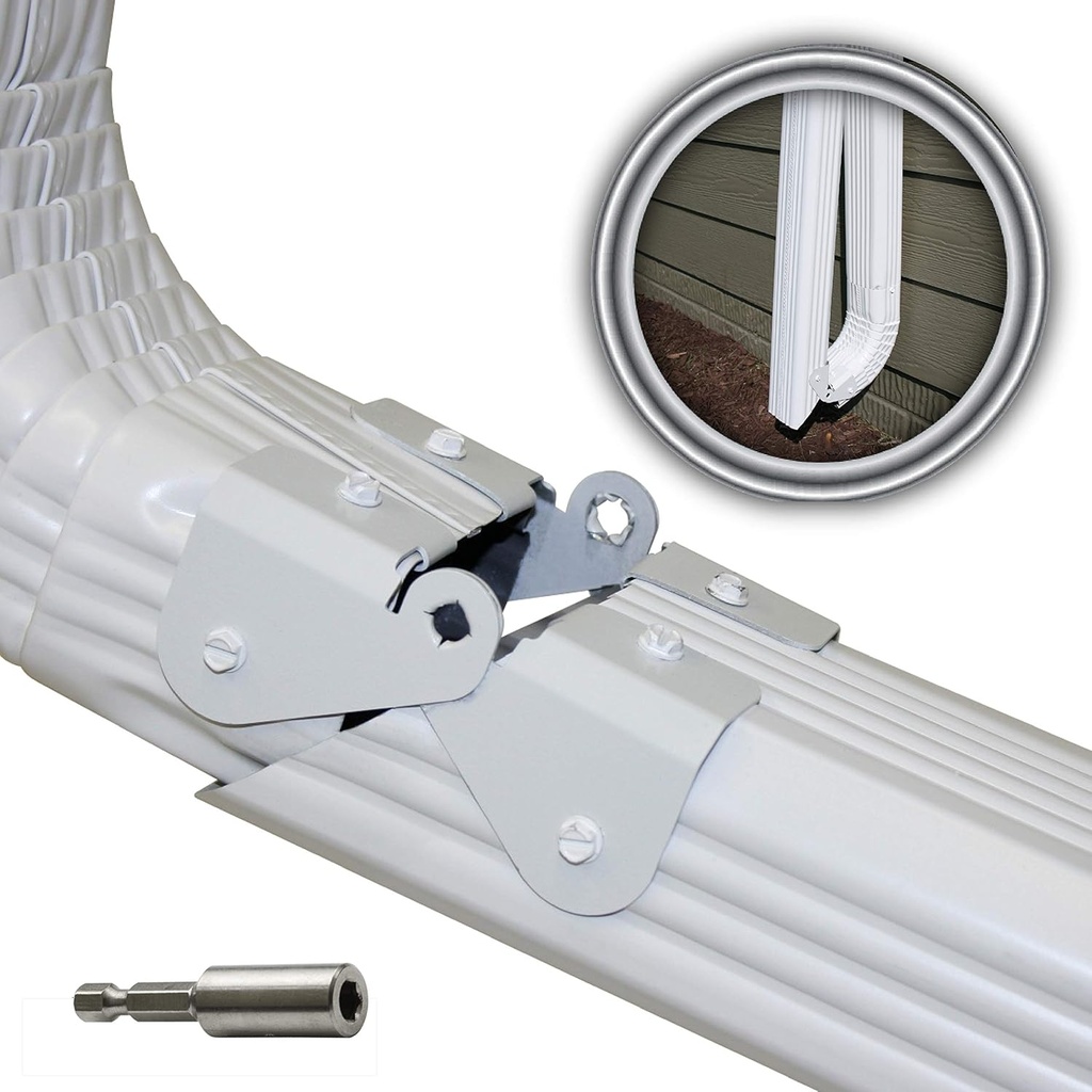 2 Pack Plus | Made in The USA Downspout Hinge | Hardware, Nutsetter & Instructions | DIY Installation on All Rectangle or Square Downspouts