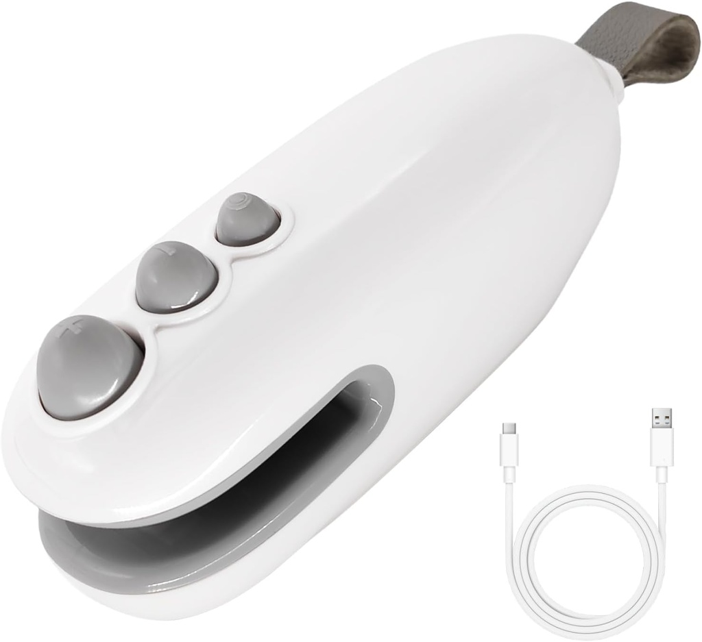 Mini Bag Sealer, USB-C rechargeable Bag Sealer Heat Seal 2 in 1 with Cutter and Magnet, Portable Bag Resealer Machine for Plastic Bags Snack Bags- White (White)