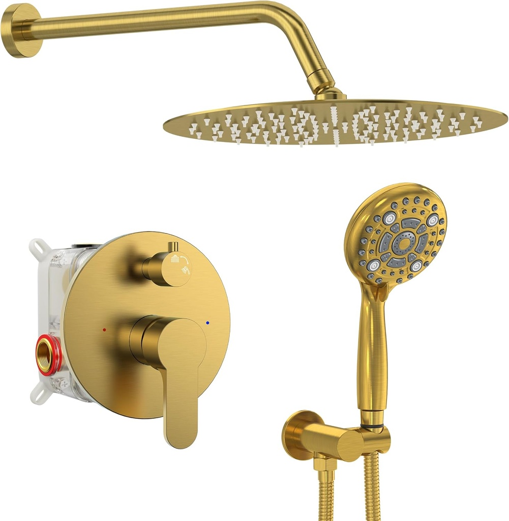SR SUN RISE Shower Faucet - Multifunctional High Pressure Shower Head System with Handheld Shower Head Fixtures - Valve Included (Brushed Gold, 12 inch)