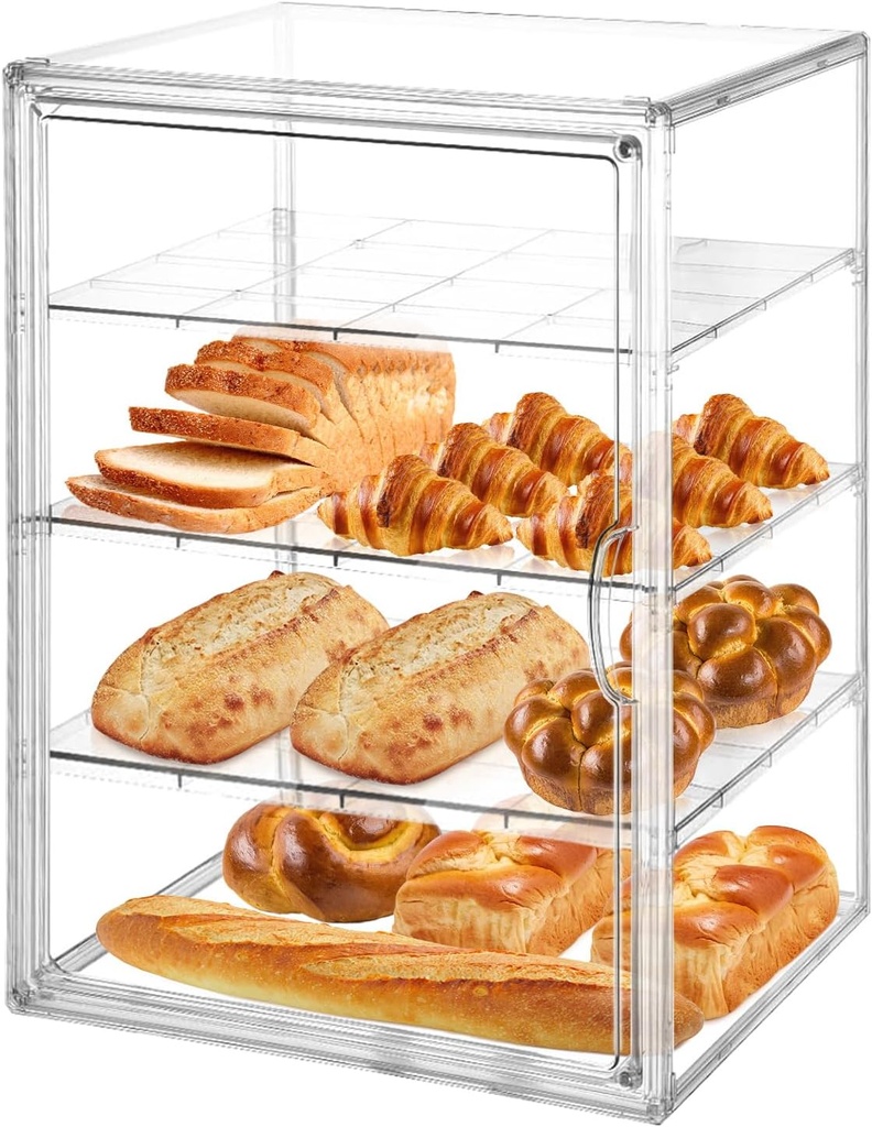 Bakery Display Case with 4 Layers, Bread Box for Kitchen Countertop, Clear Pastry Display Case, Cookie Display, Baked Goods Display