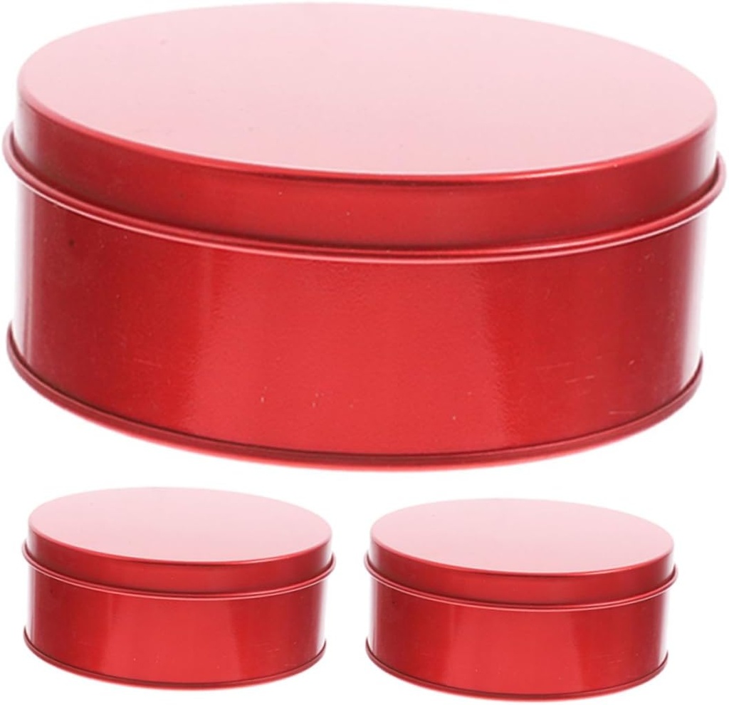 Mobestech 3pcs Round Tinplate Cookie Jars Lids Versatile Food Storage Containers for Cookies Candies and Kitchen Organization Red Tins for Home Baking and Packaging