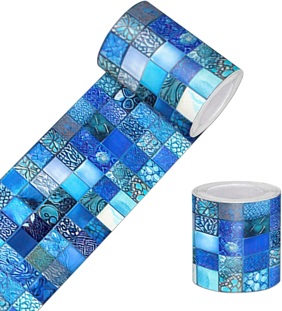 Wallpaper Border 4x196 Inch Peel and Stick Wall Border Wallpaper Border Self Adhesive Mosaic Tile Style Trim for Bathroom Kitchen Backsplash Mirror Frame Sink Cabinet Laundry Wall Decor