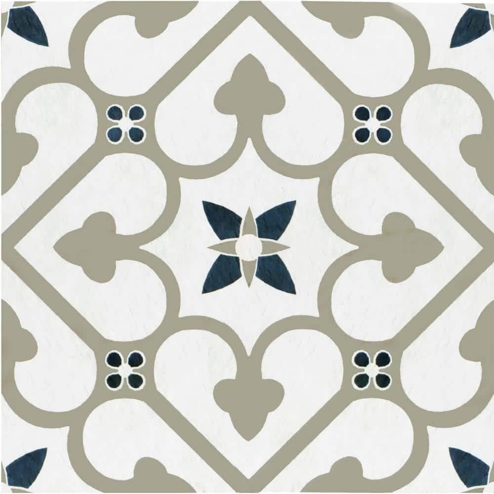 Retro Self Adhesive 12-Inch Vinyl Floor Tiles, 20 Tiles - 12" x 12", Clover Pattern - Peel & Stick, DIY Flooring for Kitchen, Dining Room, Bedrooms & Bathrooms by Achim Home Decor, Blue/Grey