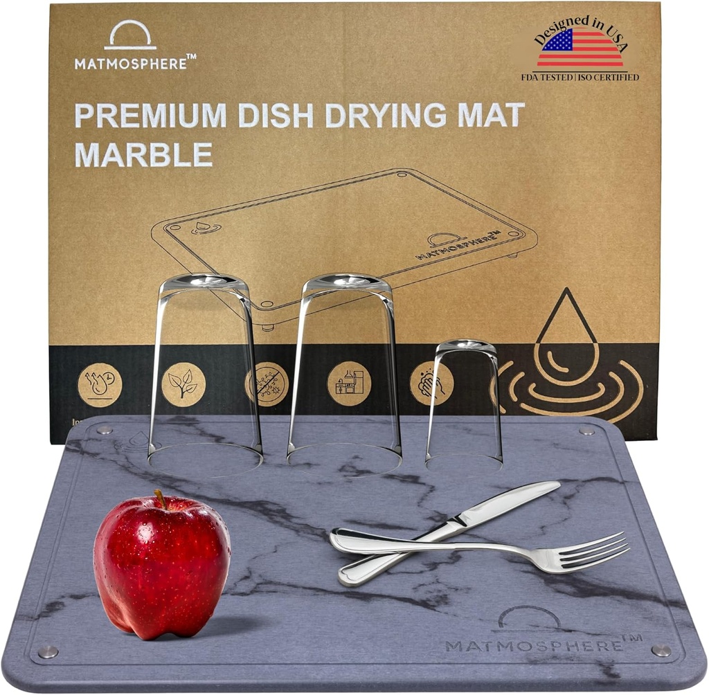 MATMOSPHERE Stone Drying Mat For Kitchen Counter, Large Natural Dish Drying Mat, Quick Drying And Fast Absorbing, Sustainable Kitchen Accessories, USA-Owned Business, 18" x 14"