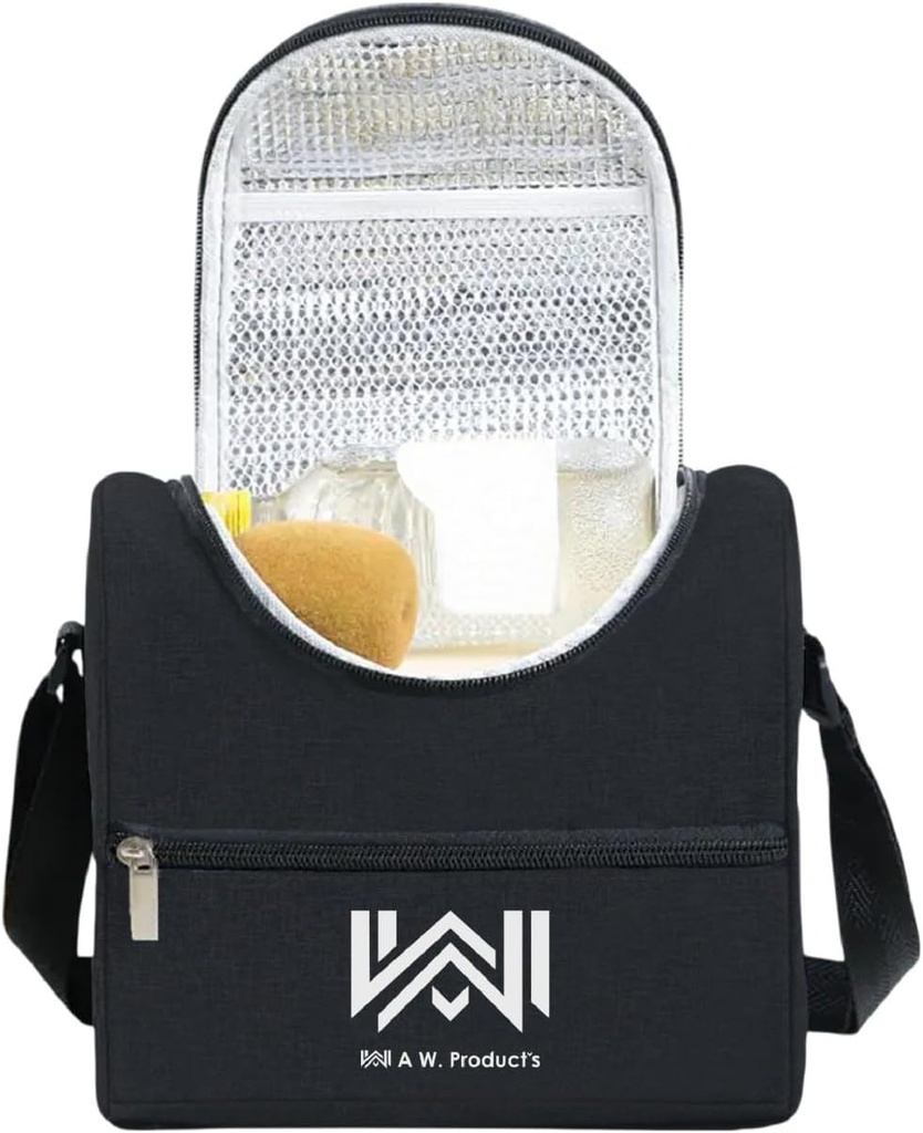 Waw product's Insulated Lunch Bag for Men & Women – Compact Soft Lunch Cooler with Shoulder Strap – Portable Adult Lunch Box for Work, School & Travel – Blue & Black
