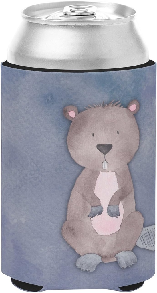 Caroline's Treasures BB7392CC Beaver Watercolor Can or Bottle Hugger Cooler Washable Drink Sleeve Collapsible Beverage Insulated Holder, Can Hugger, Multicolor