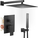 Homevacious 12" Rain Shower System Matte Black Bathroom Luxury Mixer Shower Combo Set Wall Mounted Rainfall Shower Head Shower Faucet with Handheld Sprayer Rough-in Valve Body and Trim Included