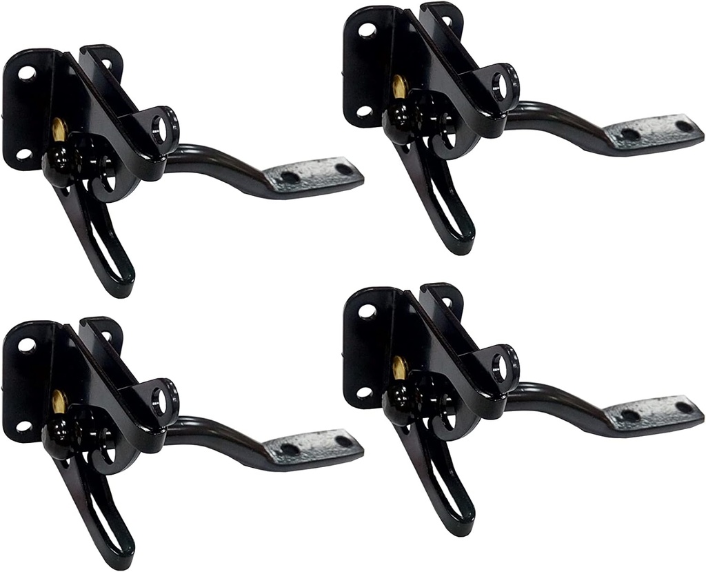 QCAA Self-Locking Gate Latch, 2-1/8", Steel, Black, Made in Taiwan, 4 Pack