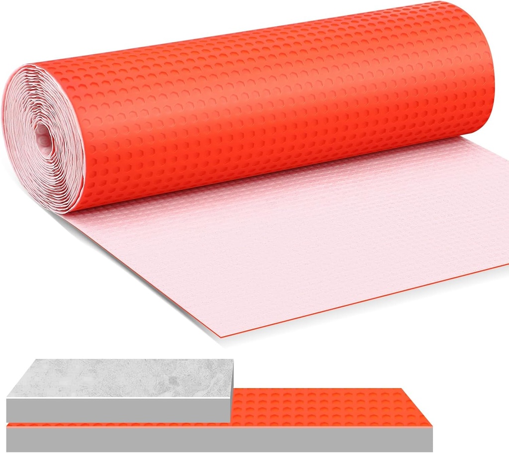 54 Sqft Uncoupling Membrane for Tile 1/8''(3mm) Thick Waterproofing Membrane Crack Prevention Anti Fracture Flooring Underlayment for Bathroom Shower Kitchen Basement (Orange)
