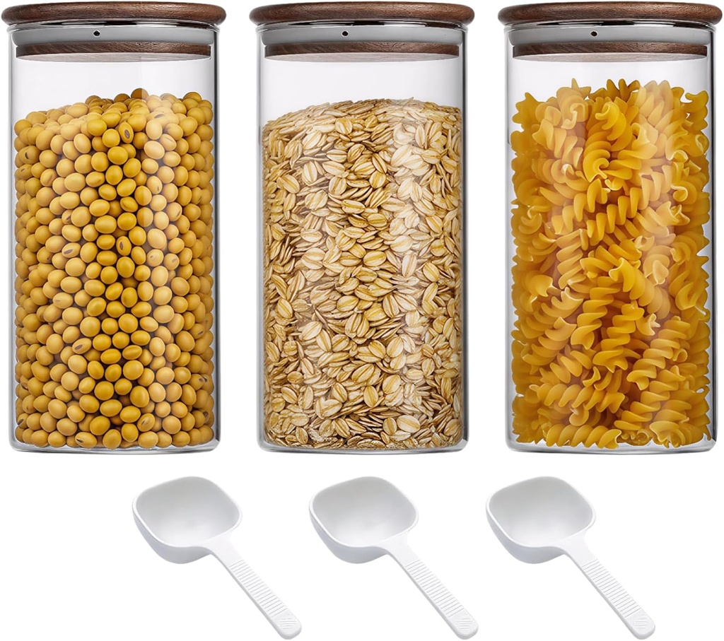 29oz Glass Storage Jars with Airtight Walnut Lid, Clear Glass Containers for Tea, Sugar, Candy, Cookie, Coffee Bean