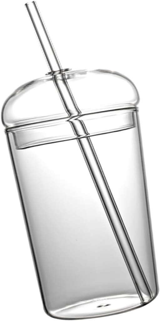 Luxshiny Large Capacity Borosilicate Glass Straw Cup with Smooth Rim for Household Beverage Drinking Transparent Glass Water Tumbler Suitable for Coffee Tea Juice and Iced Drinks