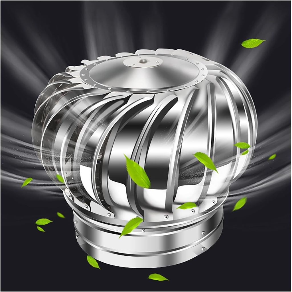 304 Stainless Steel Roof Turbine Vent Cap, Wind-Driven Rotating Chimney Cowl, Attic Air Ventilator Fan, Round Exhaust Heat Dissipation, Unpowered, 400mm/15.7in