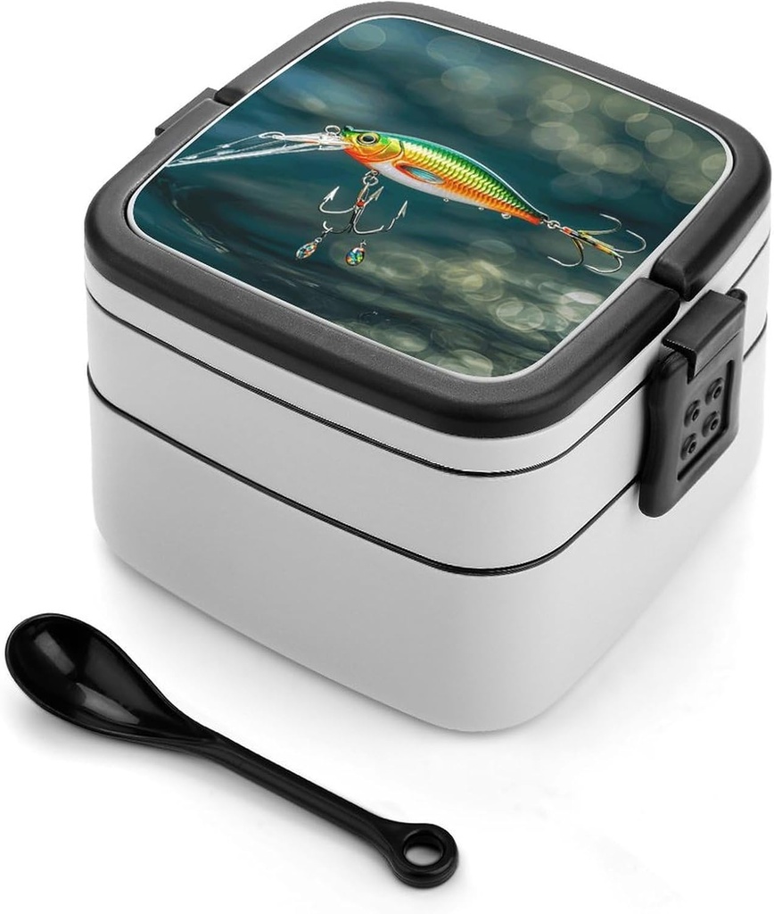 Bento Box for Adult Fishing Lure Style Bento Lunch Box with 2 Compartments Stackable Lunch Container Reusable Food Storage Container Meal Prep Snack Containers