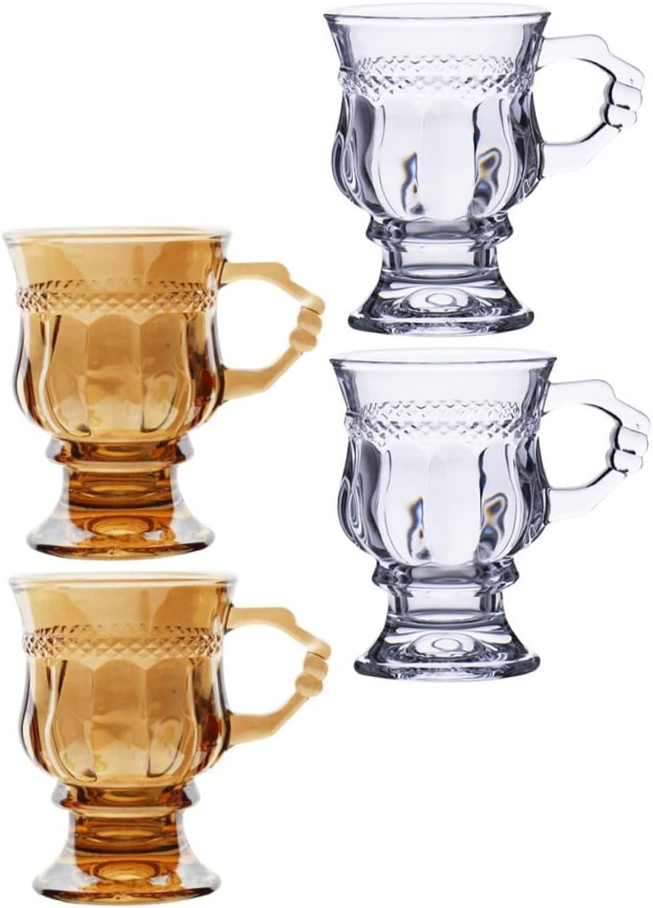 4pcs Stem Glassware Handle Embossed Goblet Cups for Coffee Wine Mixed Drinks Delicate Glasses for Ice Container