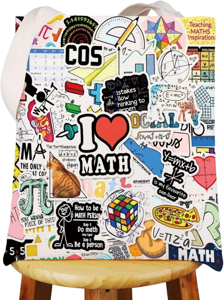 WZMPA I Love Math Tote Bag Math Lover Gifts Mathematics Professor Inspired Canvas Handbag For Math Teacher