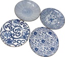 TJ Global Set of 4 Japanese Pottery Ceramic 6.8 Inch Plates for Any Meal and Dish, Japanese Dinnerware and Tableware with Traditional Blue Design