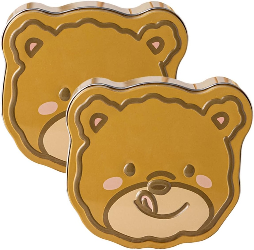 2pcs Bear Shape Tinplate Candy Jar Storage Box for Biscuits Cookies Christmas Cookie Box Lids