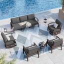 Kurapika Aluminum Patio Furniture Set 7-Seat Modern Metal Outdoor Conversation Sets w/Swivel Rocking Chairs Patio Sectional Sofa w/5.1 in Cushion, Black