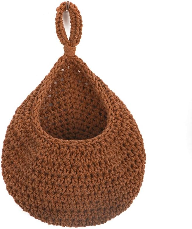 Kitchen Hanging Fruit Basket, Onion Basket Hanging for Pantry, Wall Hanging Vegetable Fruit Basket for Potato, Onion Garlic, Handmade Jute Rope Hanging Basket for Kitchen Storage(Caramel colour)