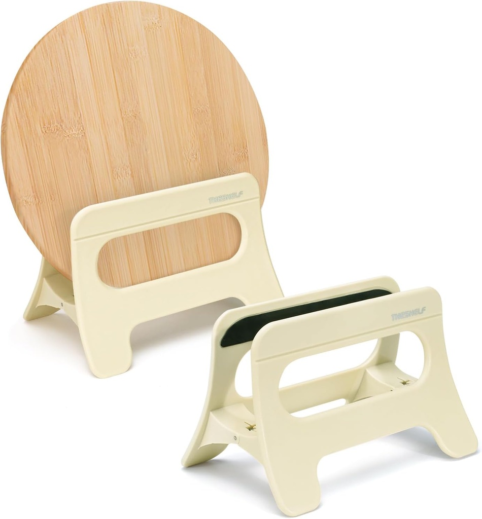 2Pcs Cutting Board Holder, Automatic Width Adjustment Cutting Board Organizer, Cutting Board Rack Chopping Board Stand for Countertop Cabinet Pot Lid Organizer, Beige