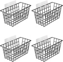 Orgneas Hanging Wall Baskets with Adhesive, Over the Cabinet Door Organizer Wire Storage Baskets for Kitchen Cabinet Pantry RV Storage and Organization, Black, 4 Packs