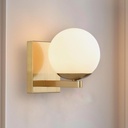 Gold Mid Centry Modern Wall Sconce, Globe Wall Sconce with Frosted Glass Lampshade, Brass Wall Light Fixture for Bedroom Living Room Bathroom Hallway Entryway