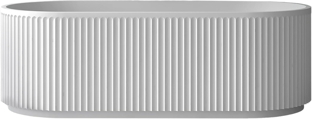 Ruvati 59-inch Fluted Freestanding Soaking Bathtub epiStone Solid Surface Modern Matte White - RVB6799WH