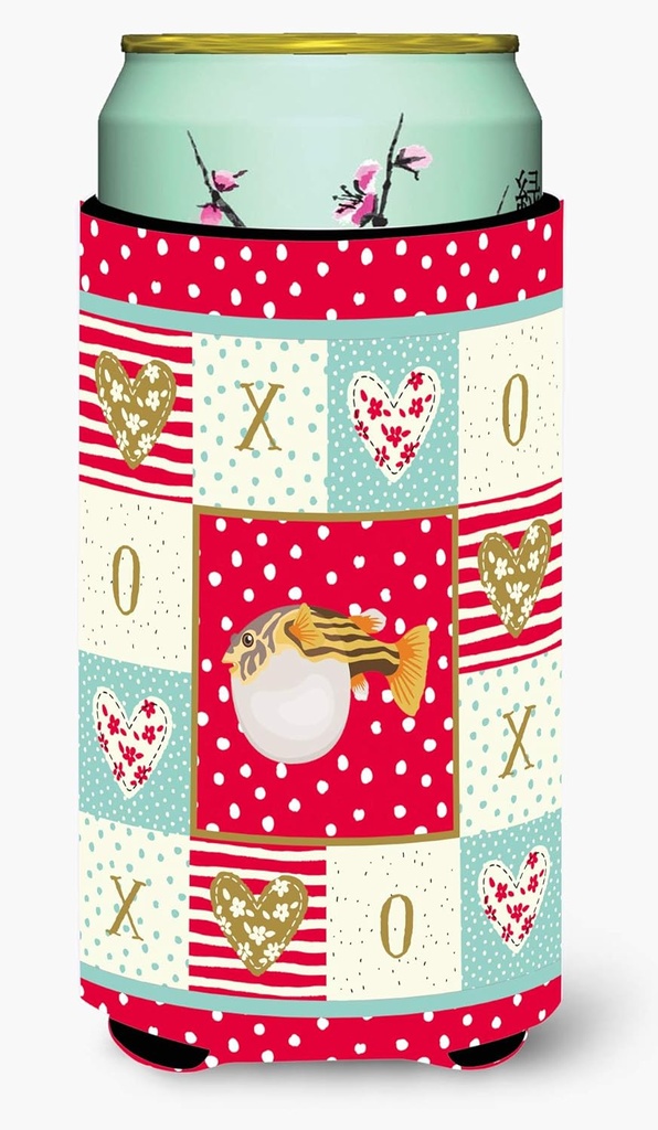 Caroline's Treasures CK5496TBC Puffer Fish Love Tall Boy Hugger, Red Can Cooler Sleeve Hugger Machine Washable Drink Sleeve Hugger Collapsible Insulator Beverage Insulated Holder