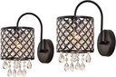Maxax Crystal Wall Sconce, Modern Indoor Wall Lamp, Vanity Lighting Fixture with Lattice Drum Shade, ETL Listed, for Living Room, Bedroom, Hallway, Bathroom, Antique Black Finish, Set of 2