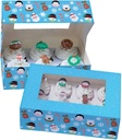 Christmas Friends Cupcake Boxes, Twin Pack, To Carry Tasty Festive Treats, Dual Insert for 6 Standard or 12 Mini Cupcakes or Muffins, Snowman, Santa, Rudolph, And Penguin, Pack of 2