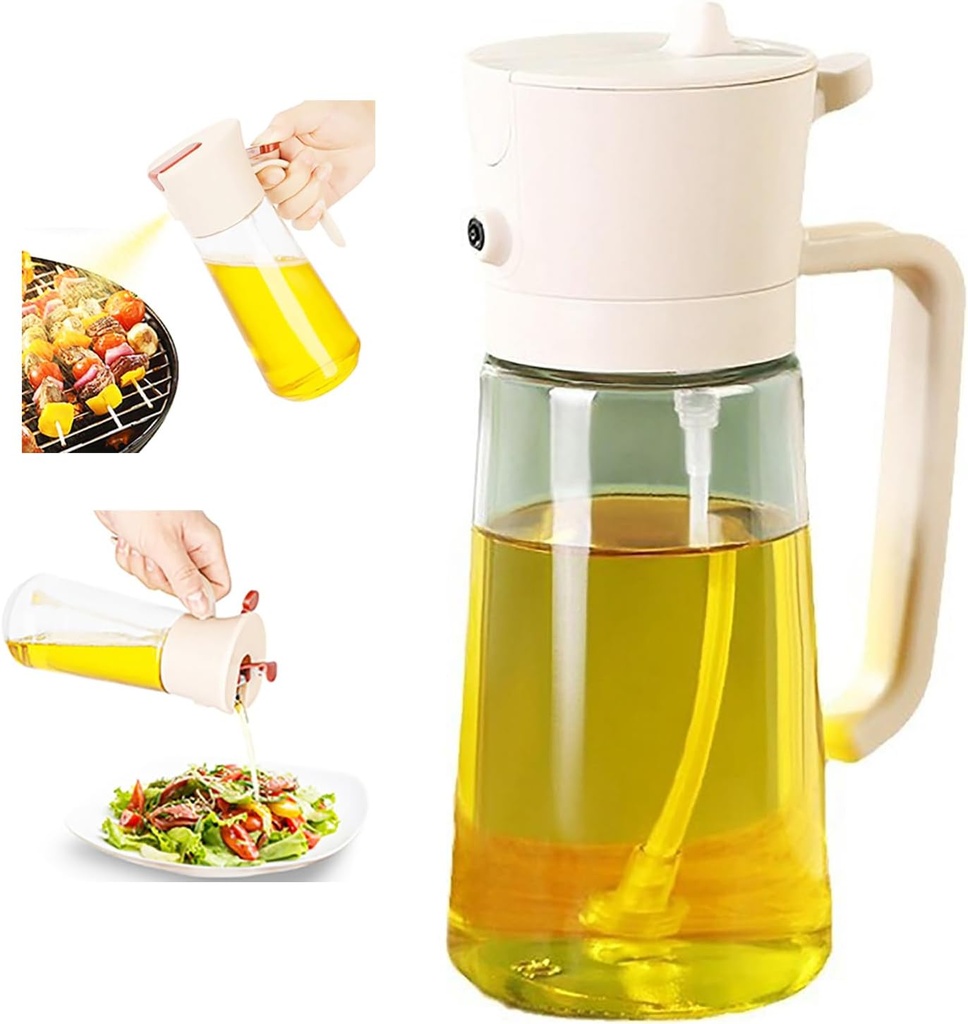 2 in 1 Oil Dispenser and Oil Sprayer, Oils Dispenser Bottle Spray and Pour, Glass Olive Oils Sprayer Mister for Cooking, Air Fryer, Salad, Frying, BBQ, Olive Oil's Dispensers Bottle for Kitchen