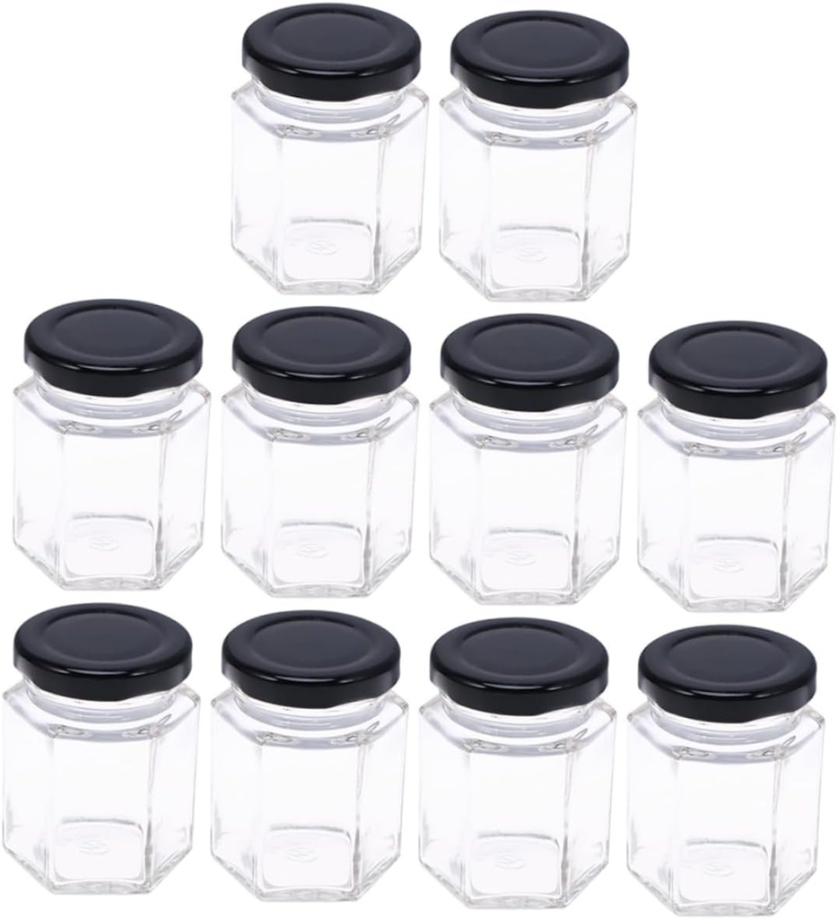 Alipis 10pcs Hexagon Glass Storage Jars for Home Kitchen for Honey Nuts Dry Foods Airtight Organization Simple and Practical Design