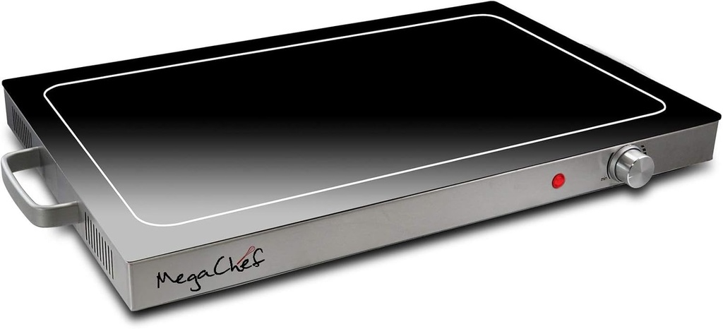 Megachef Fully Adjustable Buffet and Banquet Electric Food Hot Plate Warming Tray, 25", Black and Chrome