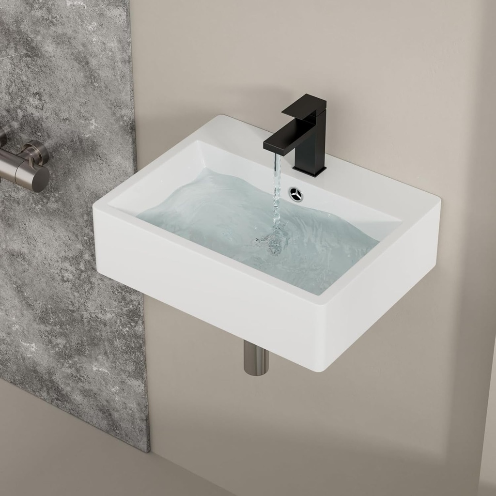 Wall Mounted Bathroom Sink 21x16.5 Inch Modern Wall Hung Sink White Porcelain Ceramic Vessel Vanity Sink with Faucet Hole