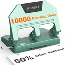 AFMAT HPX3 Heavy Duty 3 Hole Punch, 40-Sheet 3 Hole Puncher for Binder, Metal Three Hole Punch w/ 10,000+ Uses, 50% Reduced Effort, Bulit-in S.S. Paper Guide, Large Chip Tray, Green