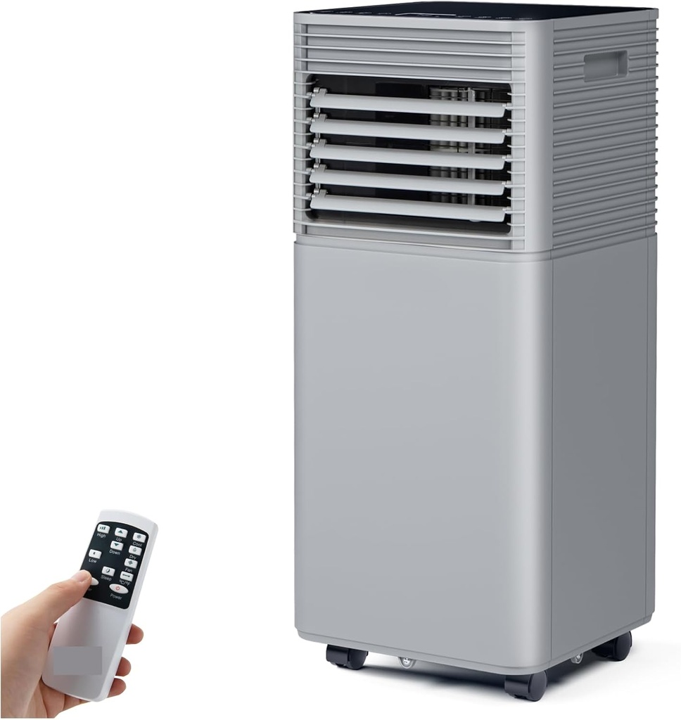 LDAILY Portable Air Conditioner, 3-in-1 Air Cooler with Dehumidifier & Fan Mode, with Sleep Mode, 24H Timer, 2 Fan Speeds, Remote Control, Window Kit, Grey (8000BTU)