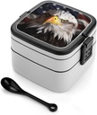 Bento Box for Adult America Flag Bento Lunch Box with 2 Compartments Stackable Lunch Container Reusable Food Storage Container Meal Prep Snack Containers