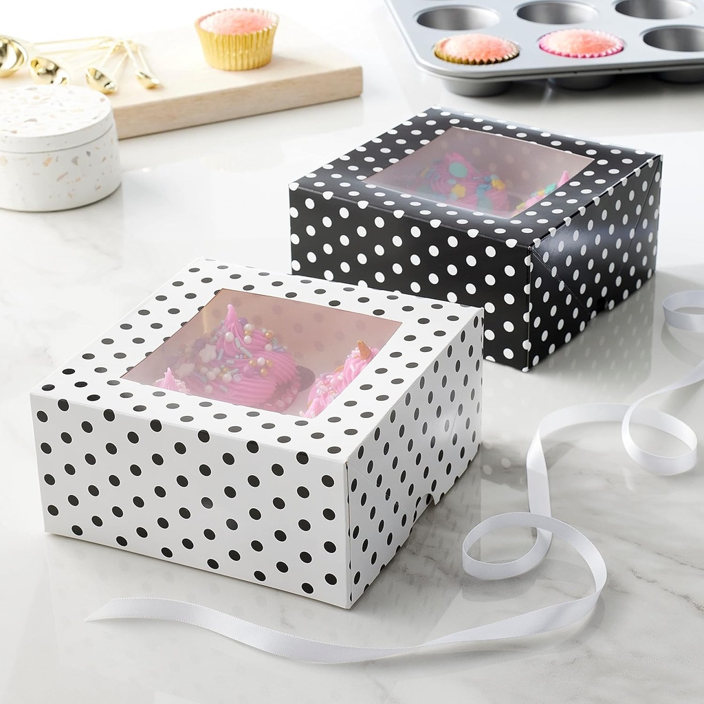 3 Sheets (18 total) Black & White Polka Dot Cupcake Window Boxes by Celebrate It - Fits 4 Cupcakes - Bulk 6 Pack